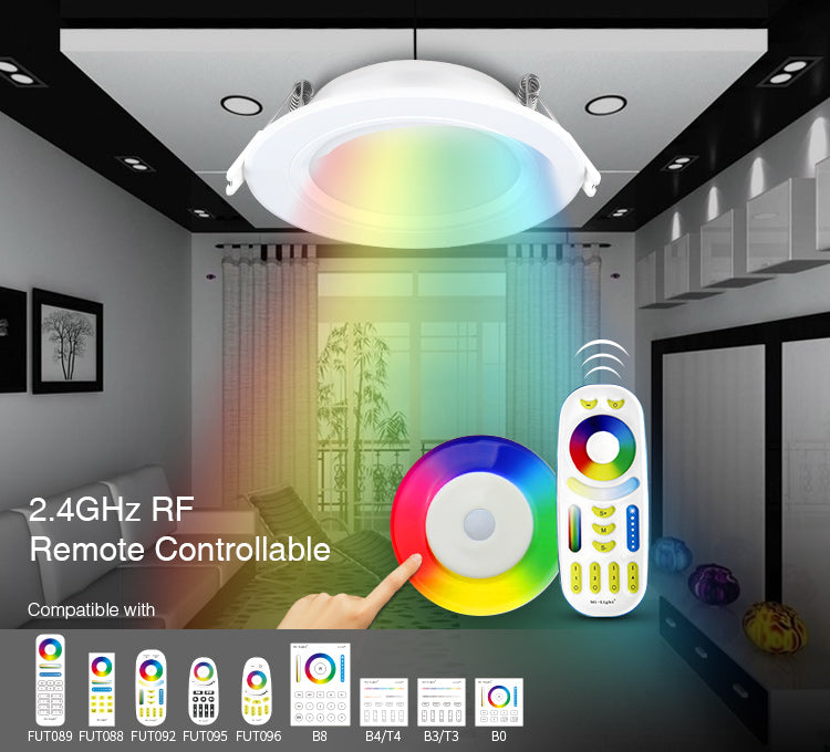 6W RGB+CCT LED Downlight AC100-240V Round Smart Led panel light dimmable compatible APP/2.4G Hz RF FUT092 remote control
