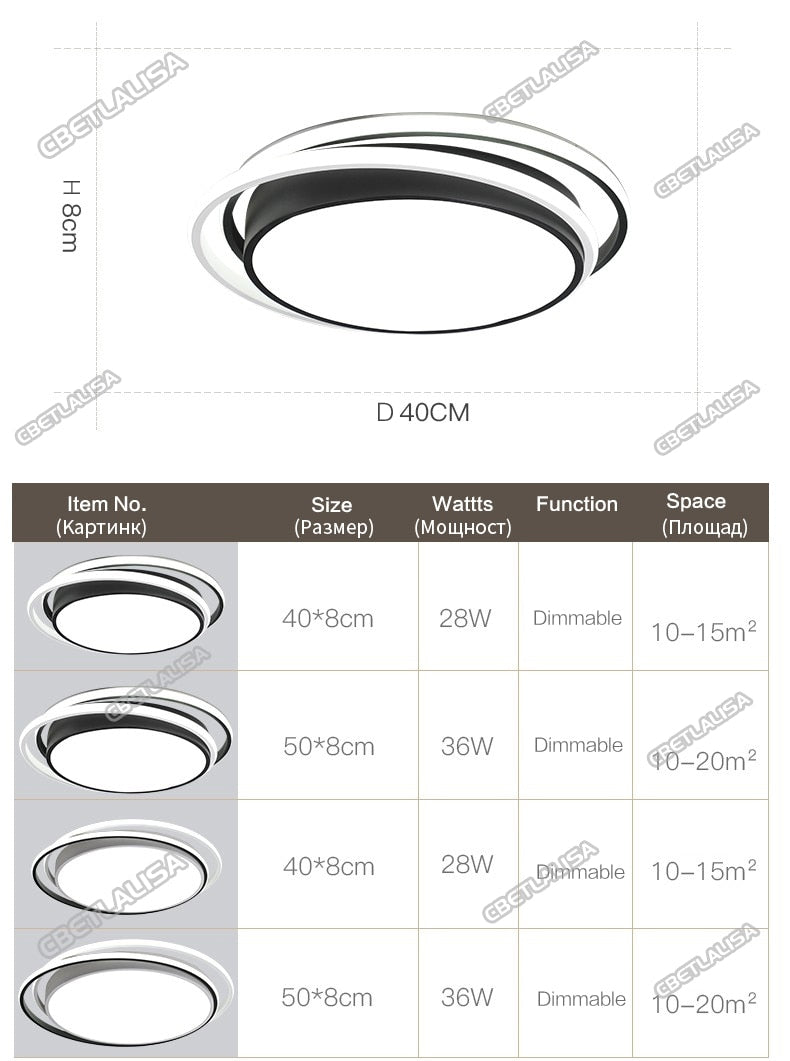 LED ceiling chandeliers for kids, living room, bedroom, kitchen, 28W 36W Black color LED light downlights