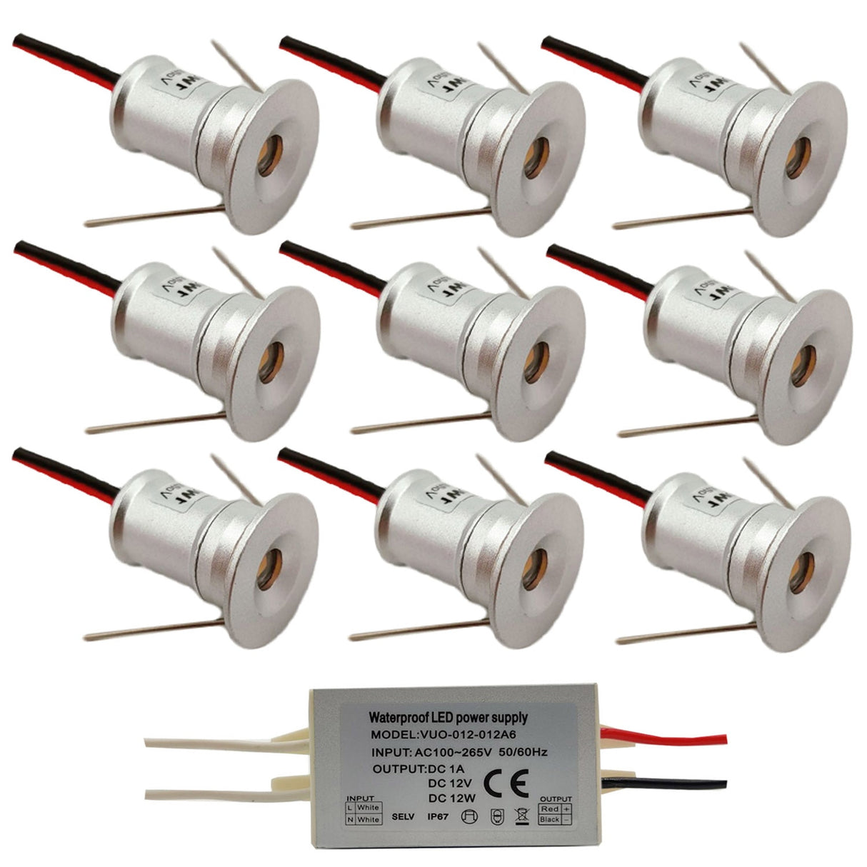 Mini LED Spotlight 9pcs 1W IP65 Cabinet Light Led Spots Canopy Stair Ceiling Light Focos Led Spot Downlight with IP67 Driver