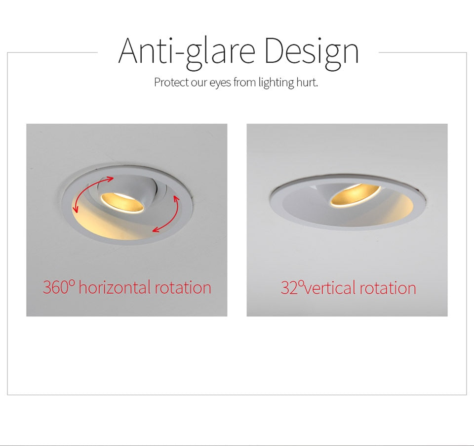LED Downlight Angle Adjustable Built-in LED Spot light EncastrableAC90-260V White 7W for Indoor Lighting