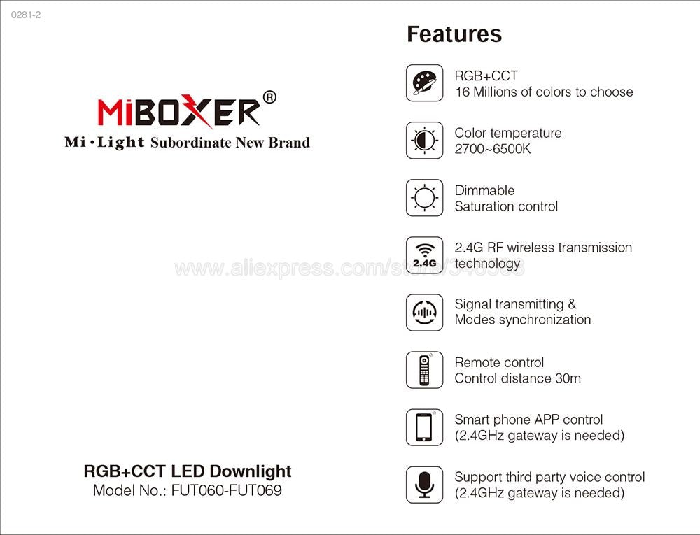 Mi.Light FUT064 9W RGB+CCT Square LED Downlight AC110V 220V LED Ceiling Spotlight 2.4G Wireless Control WiFi APP Voice Control