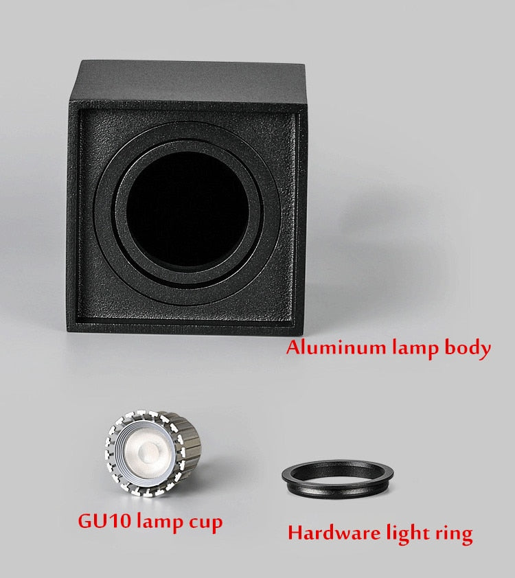 Square Dimmable Angle Adjustable LED Surface Mounted Downlight with Replaceable GU10 LED Bulb 7W/12W/15W LED Ceiling Spot Lamp