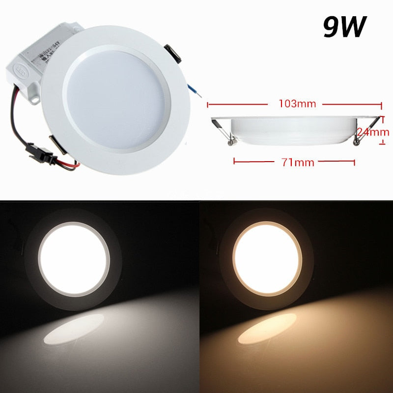 LED Recessed 10PCS Round Ceiling Panel Light Led Down Light Downlight Fixture Lamp Bulb AC85-265V 9W Warm White/White Lighting