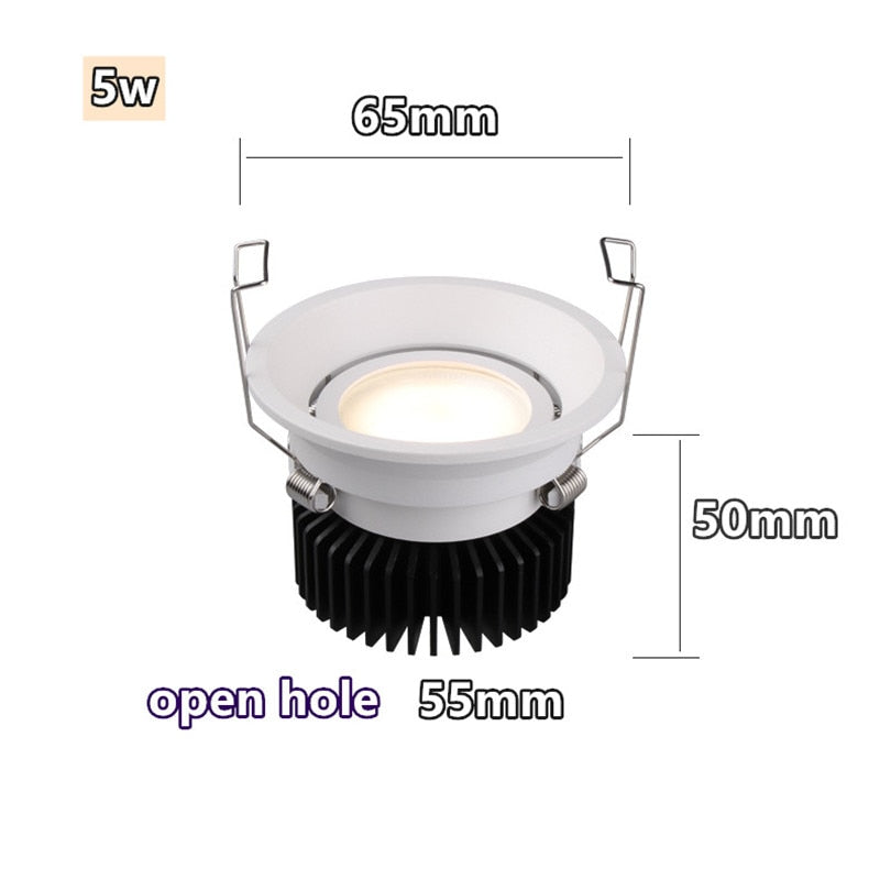 Dimmable Embedded Anti-Glare COB Ceiling Recessed Downlight 5w 10w 12w 20w 30w AC85-265V Wall Wash Light LED Lamp