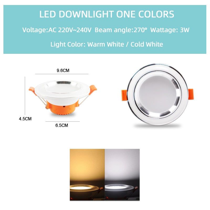 Led Downlight 10pcs 3W 5W AC220V-240V new six color led recessed downlight Kitchen living room led light spot Indoor round light