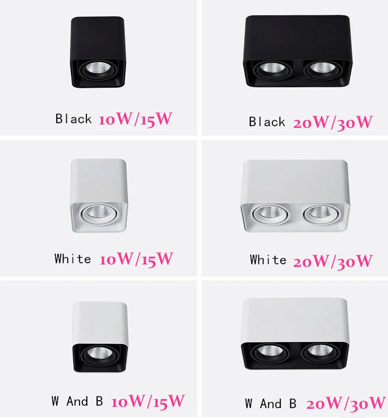 Square Surface Mounted Dimmable Super bright LED Downlights 10W 15W 20W 30W AC110-220V COB LED Ceiling Lamp Spot Lights LED Lamp