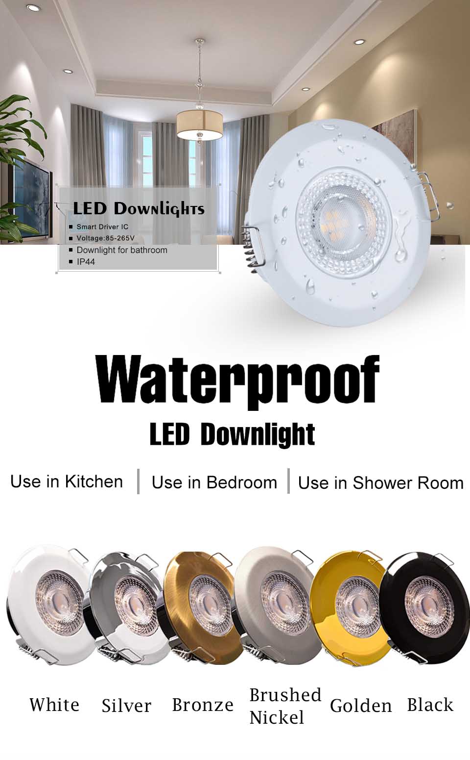 6PCS Waterproof 5W 7W LED Recessed Downlight Ultra Thin Bathroom Lamp Dimmable Round Driveless Ceiling Lighting AC 85-265V