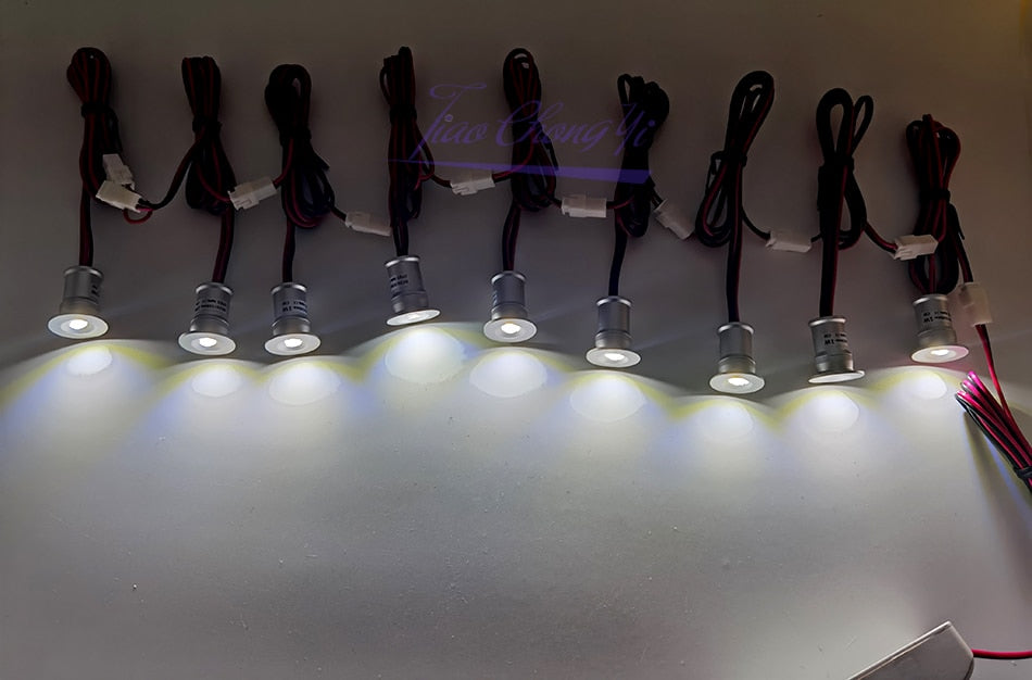 Mini Indoor LED Spot Light 9PCS /1set 12V Downlight Dimmable Recessed Ceiling Stair Light 1W Showcase Cabinet Lights