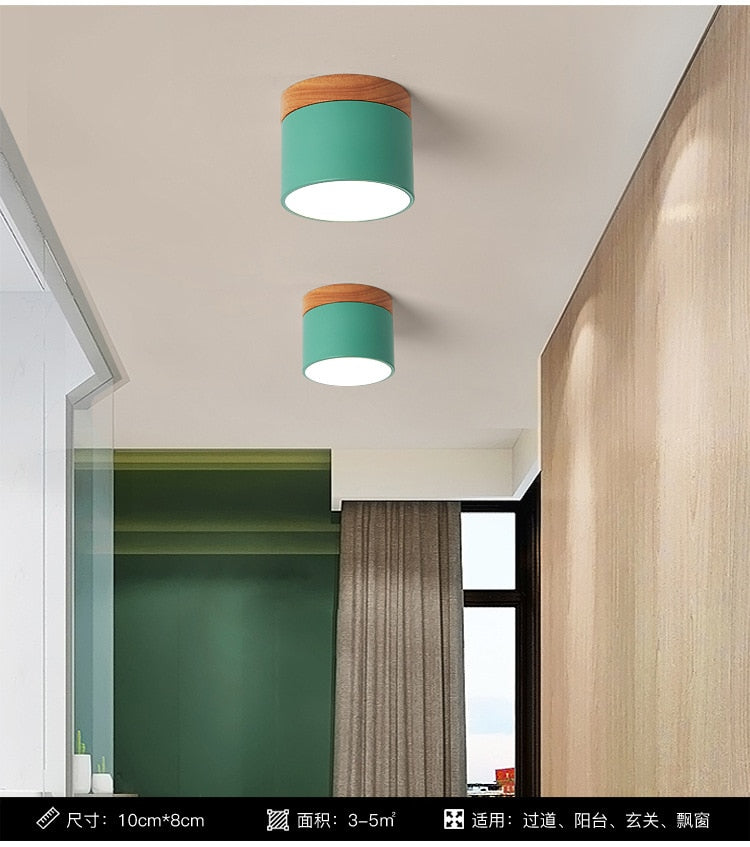 Surface mounted downlight household led Nordic modern minimalist porch corridor aisle macaron solid wood ceiling lamp
