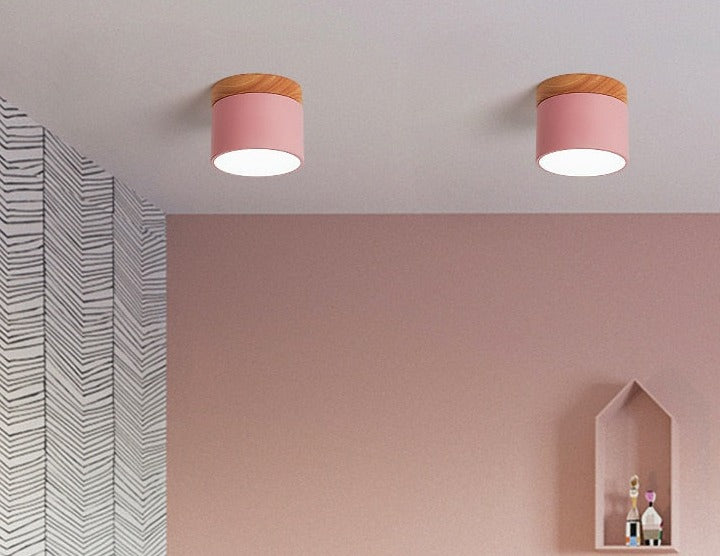 Surface mounted downlight household led Nordic modern minimalist porch corridor aisle macaron solid wood ceiling lamp