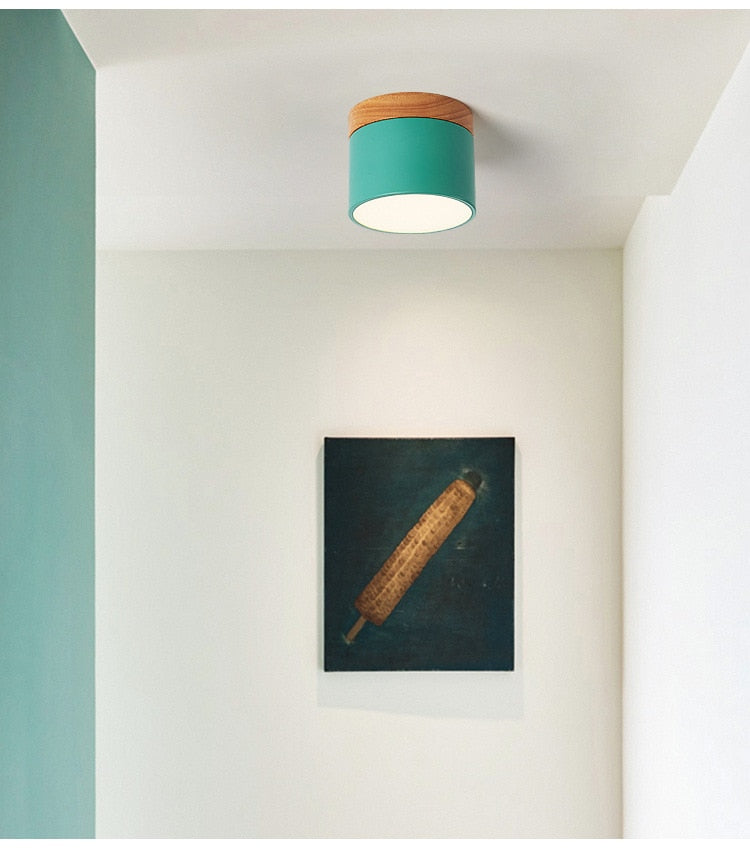 Surface mounted downlight household led Nordic modern minimalist porch corridor aisle macaron solid wood ceiling lamp