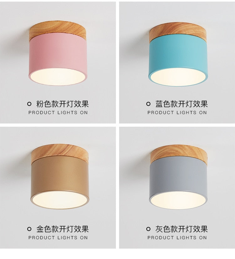 Surface mounted downlight household led Nordic modern minimalist porch corridor aisle macaron solid wood ceiling lamp