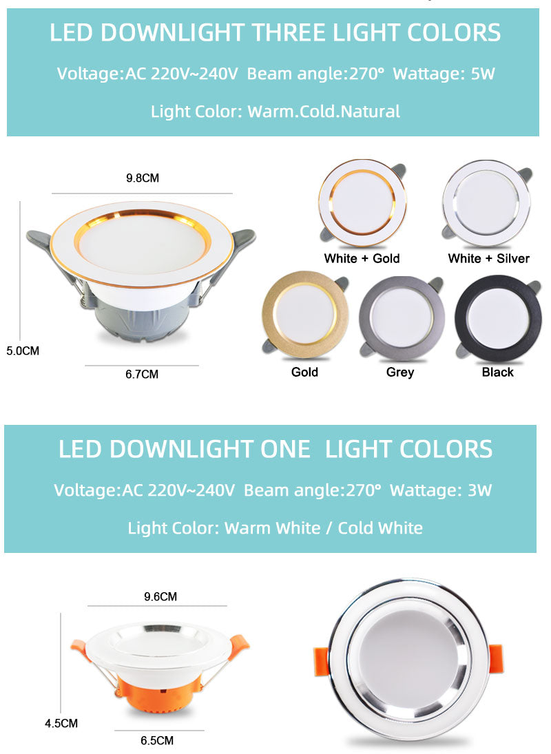 LED 3W 5W 9W 12W 15W 18W Downlight Spot led downlight AC 220V gold Silver White Ultra Thin Aluminum Round Recessed LED Spot Lighting