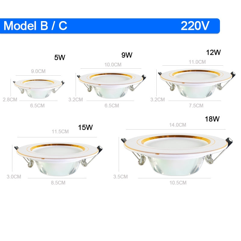 led downlight 3W 5W 9W 12W 15W 18W downlight AC 220V 240V Ultra Thin gold Silver Aluminum Round Recessed LED Spot Lighting