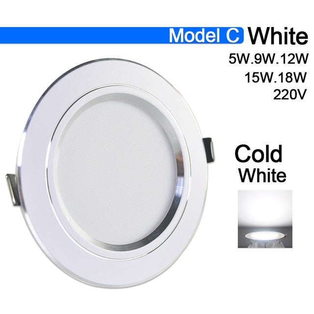 led downlight 3W 5W 9W 12W 15W 18W downlight AC 220V 240V Ultra Thin gold Silver Aluminum Round Recessed LED Spot Lighting