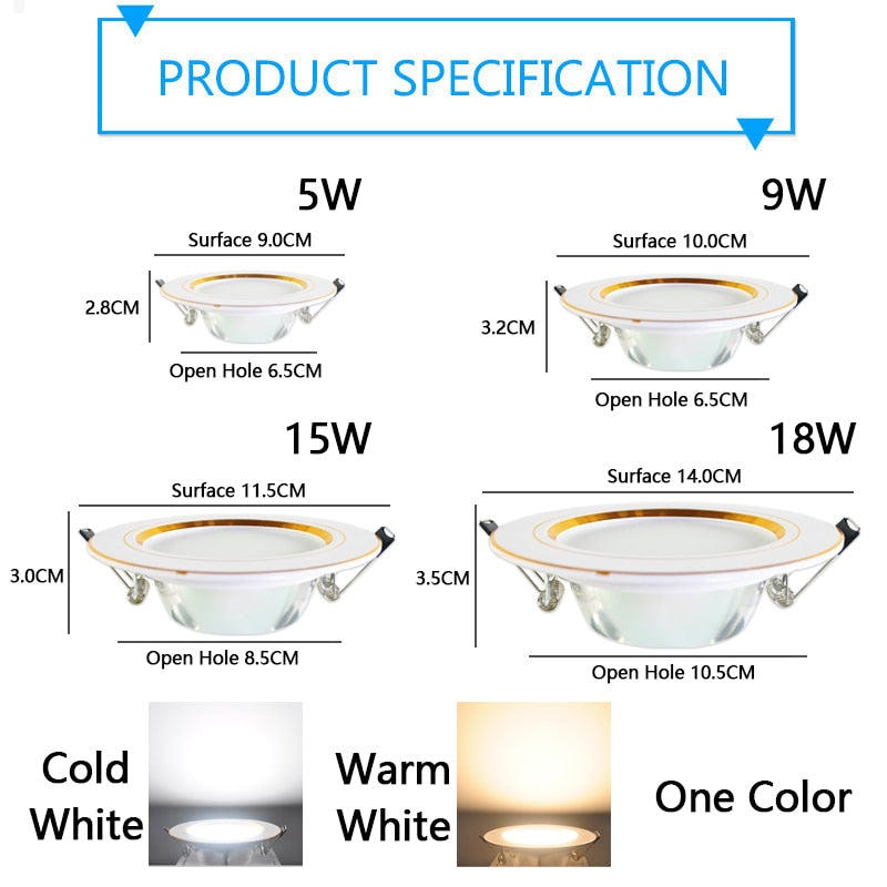 LED Downlight 3W 5W 9W 12W 15W 18W AC220V 240V downlight gold Silver White Ultra Thin Aluminum Round Recessed LED Spot Lighting