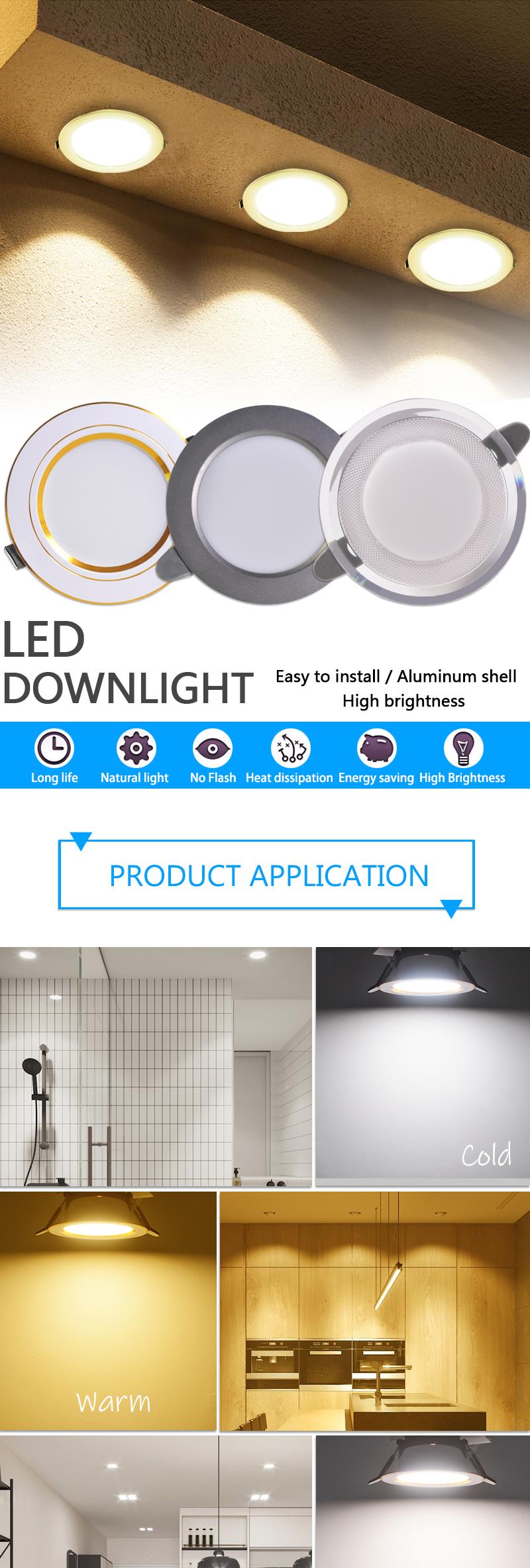 LED Downlight 3W 5W 9W 12W 15W 18W AC220V 240V downlight gold Silver White Ultra Thin Aluminum Round Recessed LED Spot Lighting