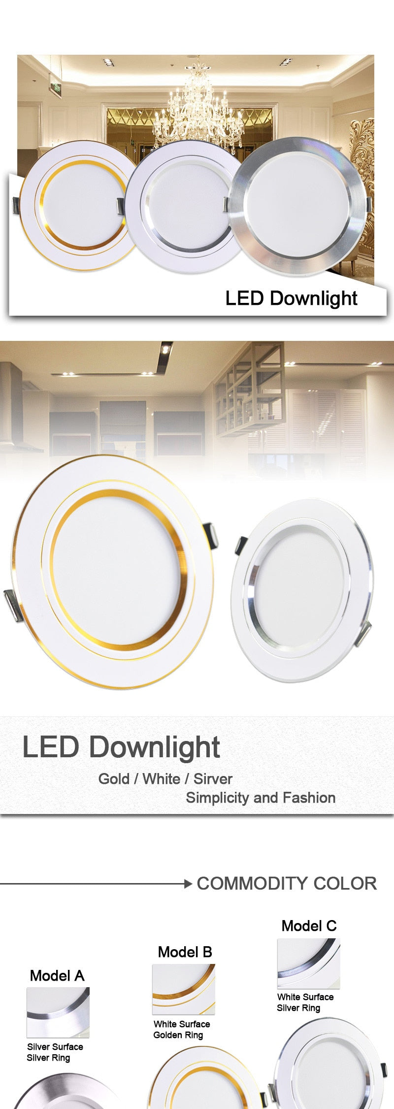 Downlight 3W 5W 9W 12W 15W 18W led downlight Silver White gold Ultra Thin Aluminum AC220V 240V Round Recessed LED Spot Lighting