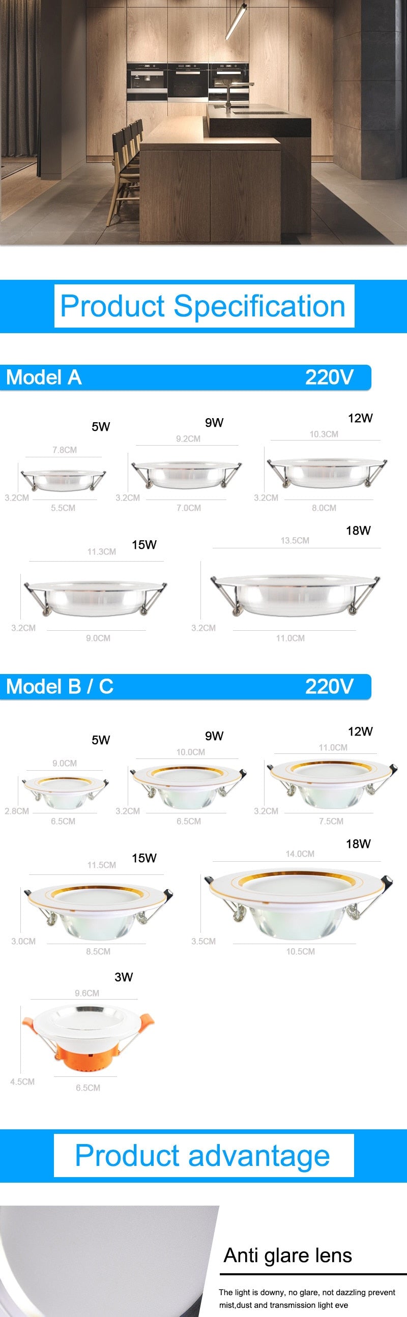 Downlight 3W 5W 9W 12W 15W 18W Spot led downlight AC 220V gold Silver White Ultra Thin Aluminum Round Recessed LED Spot Lighting