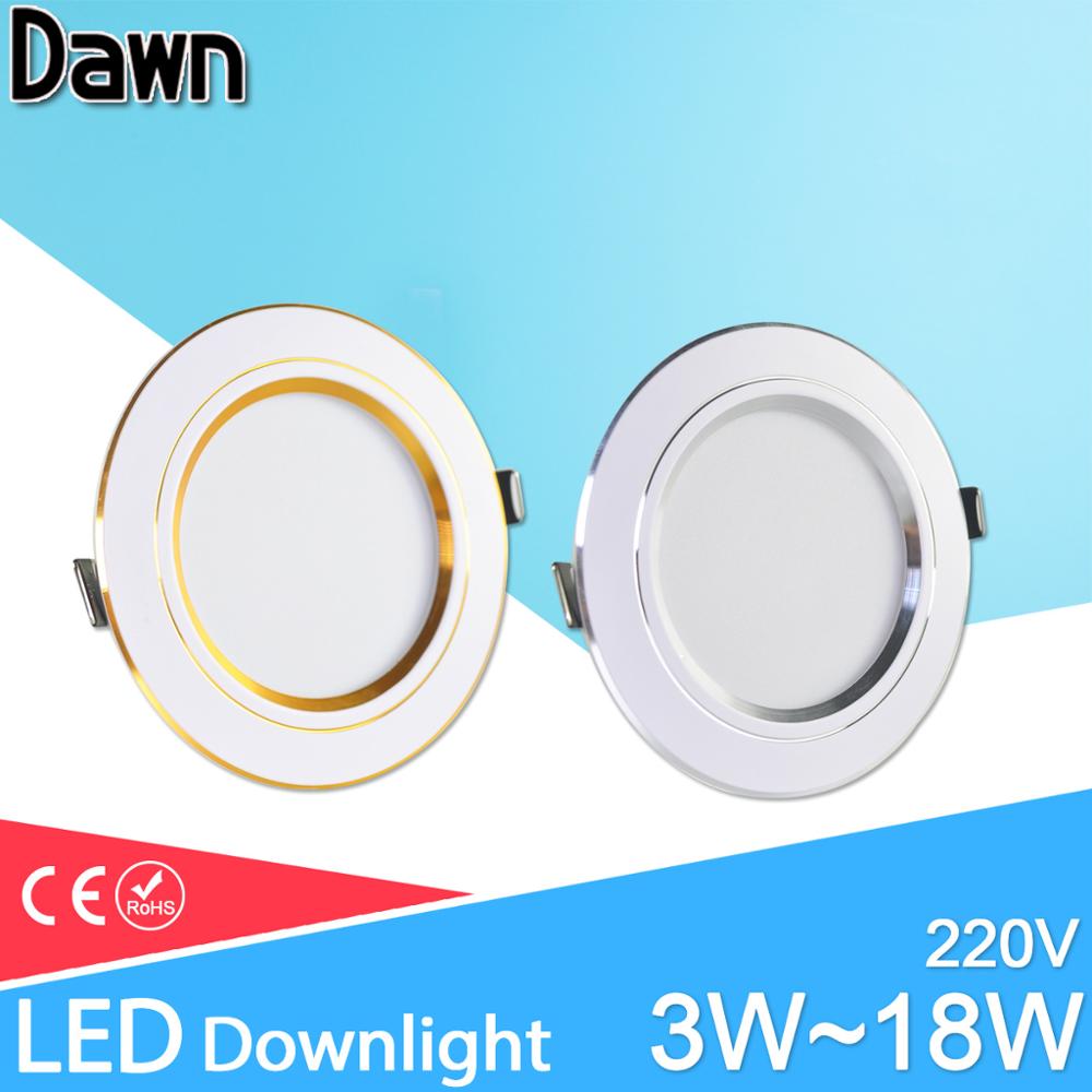 LED downlight 3W 5W 9W 12W 15W 18W downlight AC 220V 240V Ultra Thin gold Silver Aluminum Round Recessed LED Spot Lighting