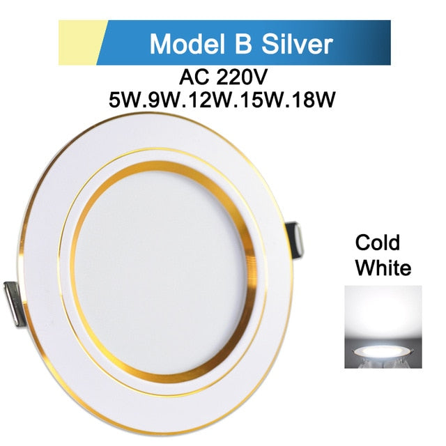 Downlight 3W 5W 9W 12W 15W 18W Spot led downlight Silver White gold Ultra Thin AC220V Aluminum Round Recessed LED Spot Lighting