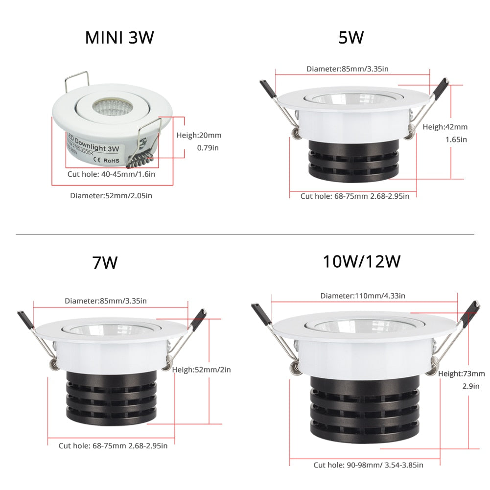 COB Spot led Downlight it Dimmable Silver White Black Profile mini 3W 5W 7W 12W Recessed spot light home Indoor New Design