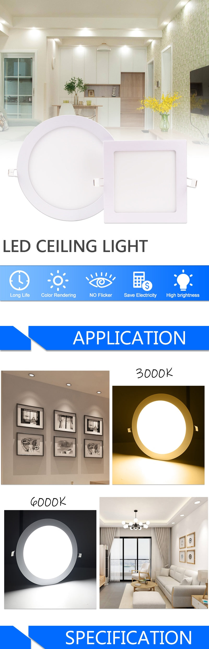 LED Ultra thin Downlight lamp 24W 18W 12W 9W 6W 3W AC110V 220V led ceiling recessed grid downlight slim round square panel light