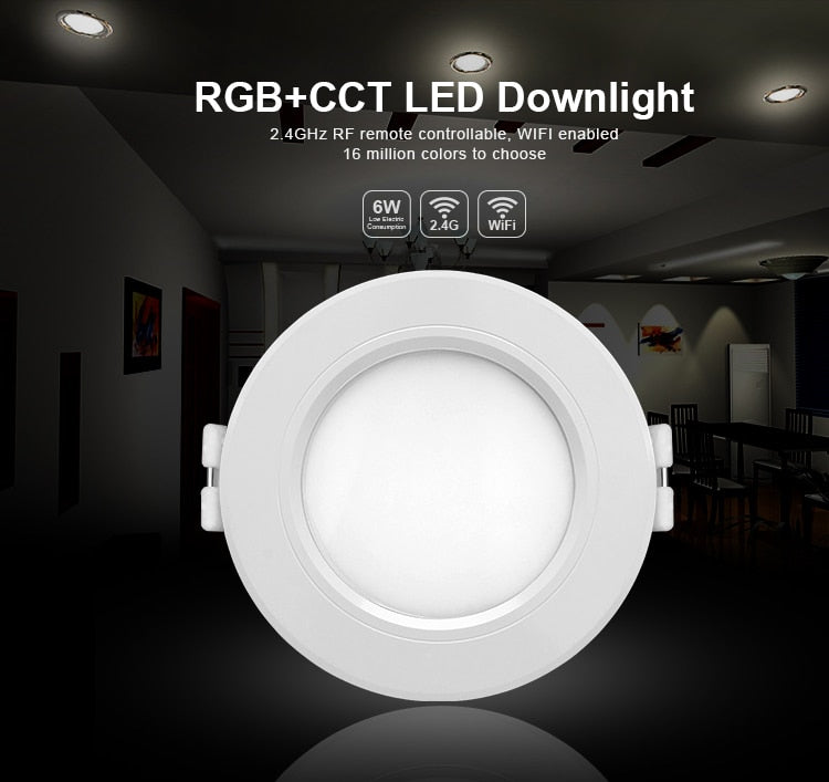 FUT068 6W RGB+CCT LED Downlight AC100-240V Round Smart Led panel light dimmable compatible APP/2.4G Hz RF FUT092 remote control