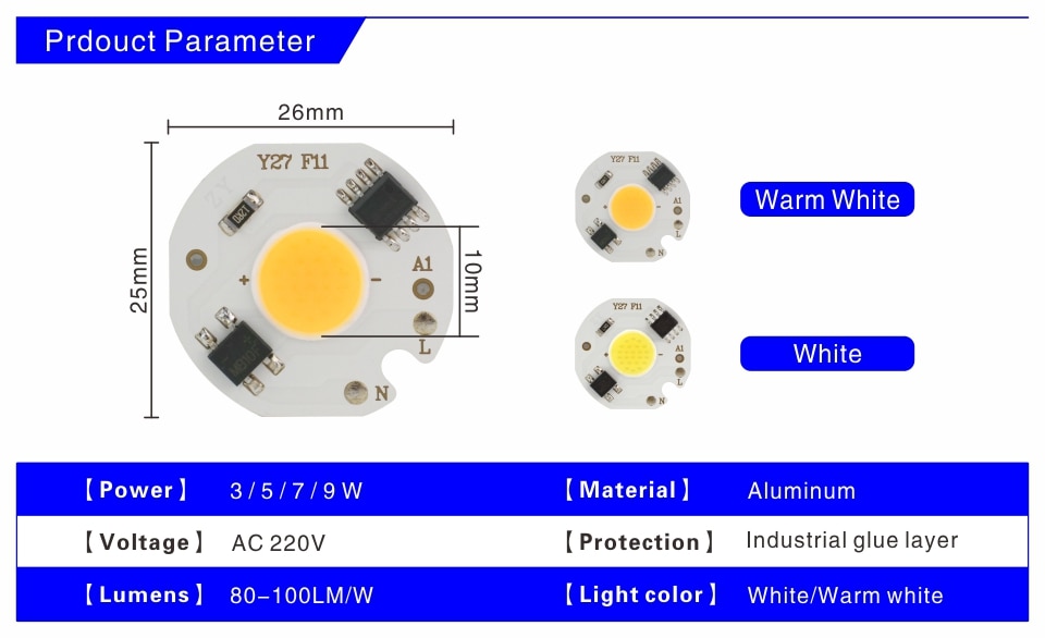 LED COB Chip 220V 10pcs/lot 3W 5W 7W 9W Smart IC No Need Driver LED Bulb Lamp for Flood Light Spotlight Downlight Diy Lighting