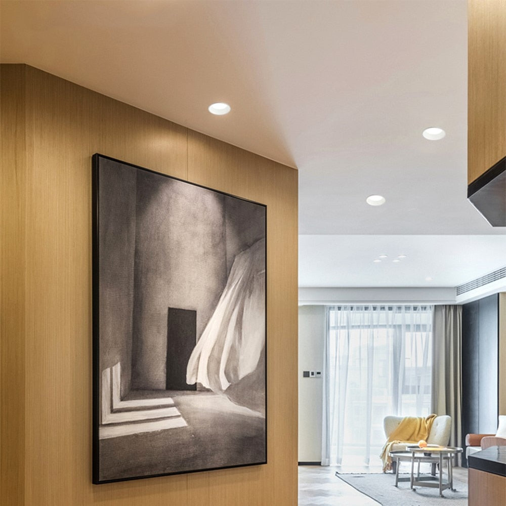 DBF 2020 Frameless 3 Light Temperature Anti Glare Recessed Downlight 7W 10W 12W 15W Round LED Ceiling Spot Light Pic Background