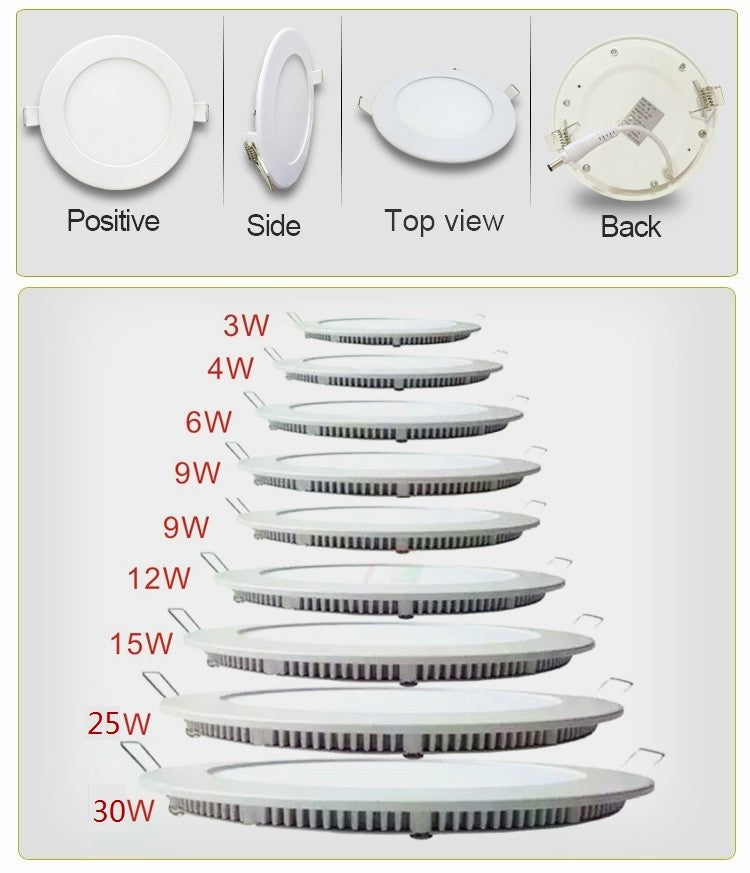 Ultra Thin Dimmable Led Panel Downlight 3w 4w 6w 9w 12w 15w 25w Round LED Ceiling Recessed Light AC110-220V LED Panel Light