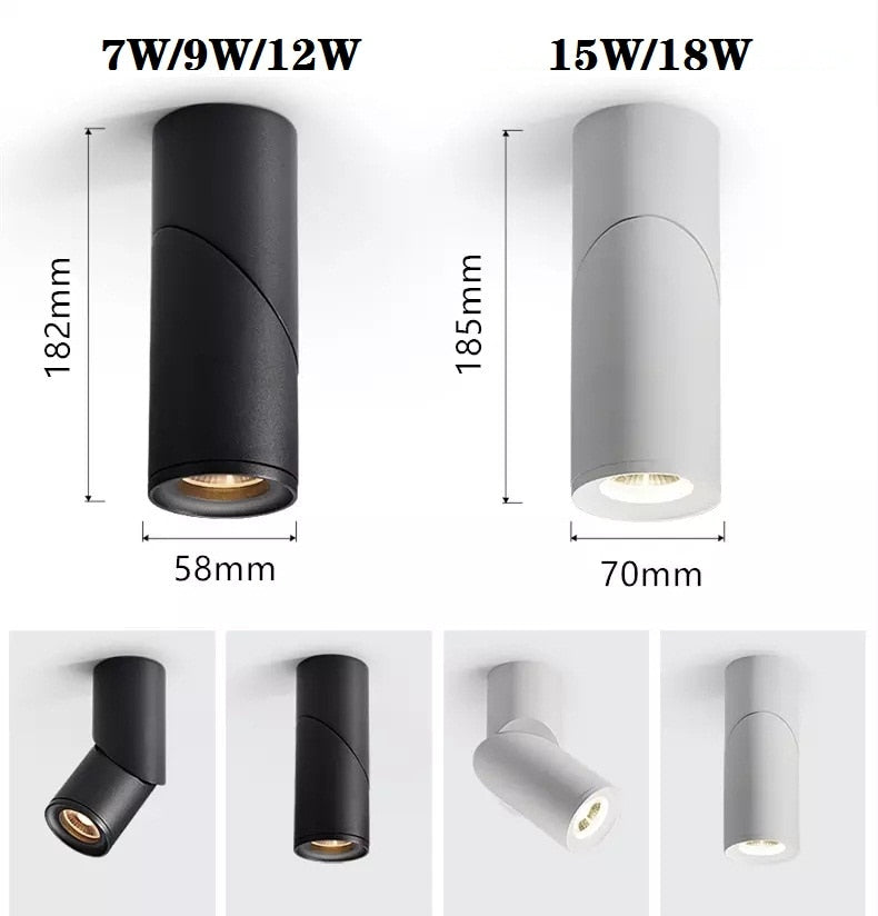 Dimmable Rotating LED Downlights 7W 9W 12W 15W 18W COB LED Ceiling Spot Lights AC110-220V LED Ceiling Wall Lamp Indoor Lighting