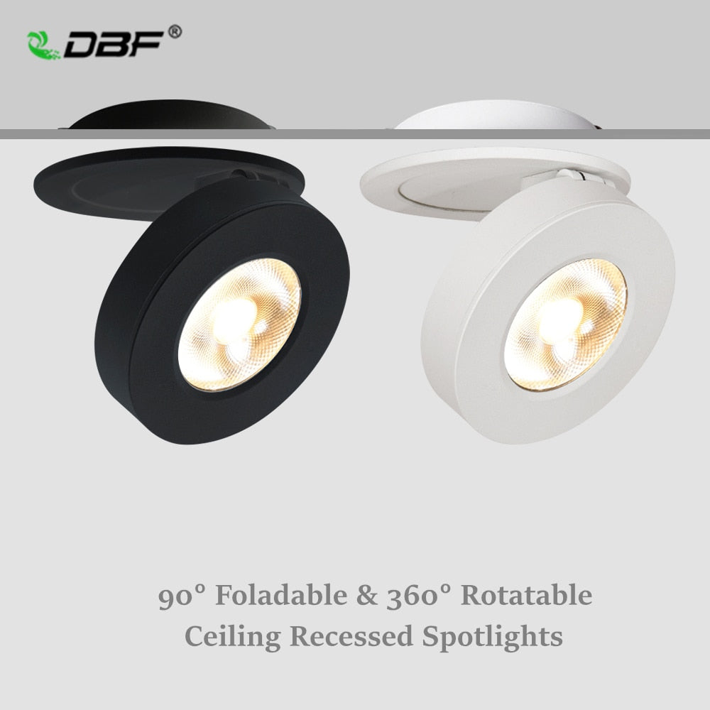 DBF Ultra-thin Round Foldable LED Ceiling Recessed Downlight 3W 5W 7W 10W 360 Angle Adjust 3000K/4000K/6000K Ceiling Spot Light