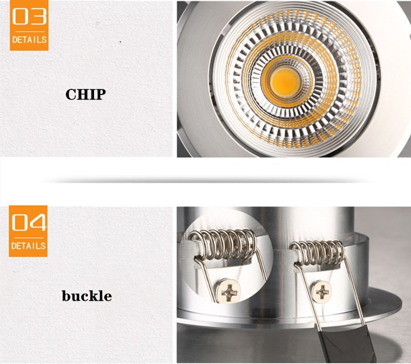 Dimmable LED COB Spotlight Ceiling lamp AC85-265V 3W 5W 7W 9W 12W 15W Aluminum recessed downlights round led panel light