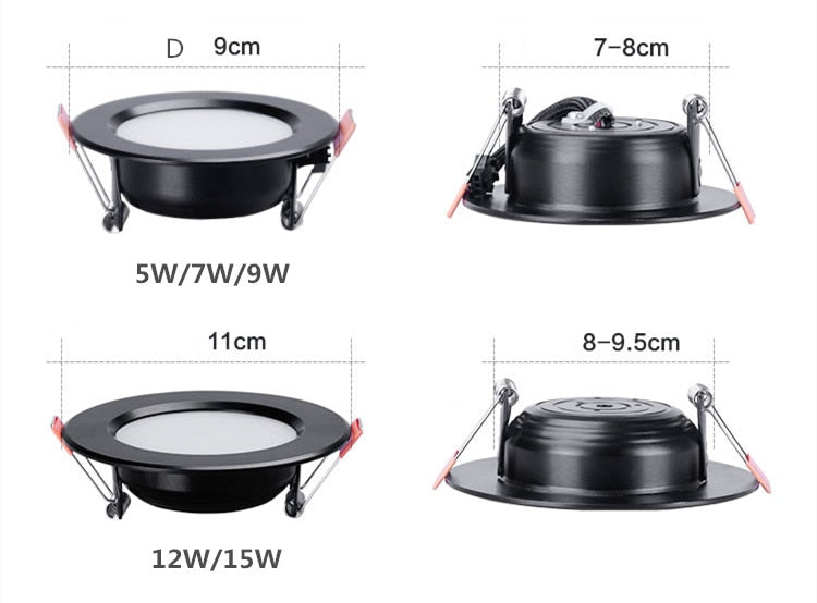 LED Black Downlight rgb 5w 7w 9w 12w 15w Recessed Lamp 220v LED Panel Light Bulb Bedroom Kitchen Bathroom Waterproof Lighting