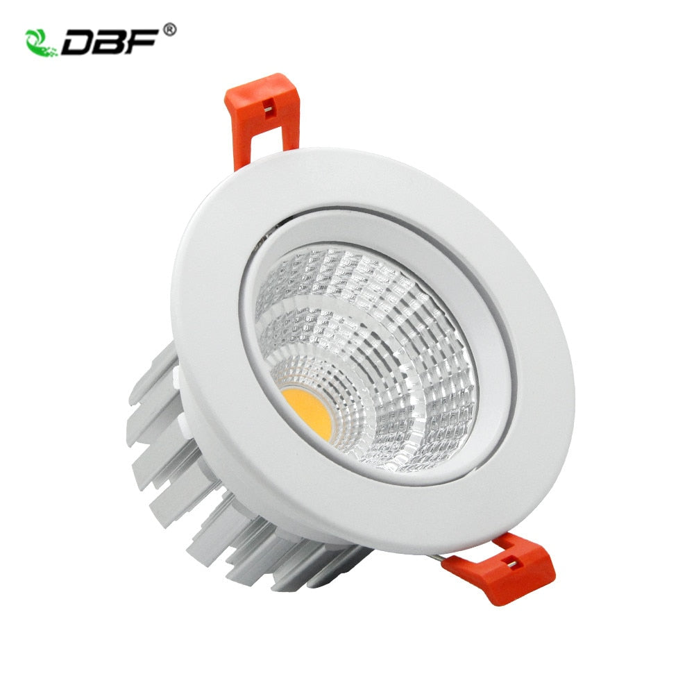 DBF Super Bright LED COB Recessed Downlight Dimmable 6W 9W 12W Angle Adjust Ceiling Spot Light Home Lighting 3000K/4000K/6000K