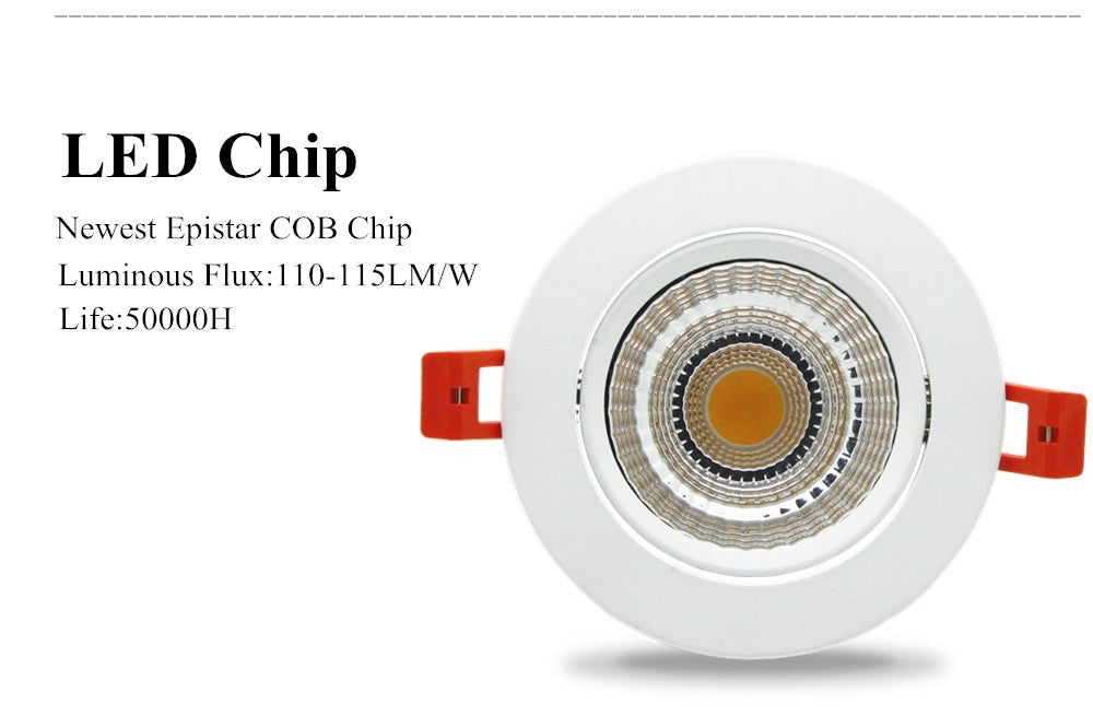 DBF Super Bright LED COB Recessed Downlight Dimmable 6W 9W 12W Angle Adjust Ceiling Spot Light Home Lighting 3000K/4000K/6000K