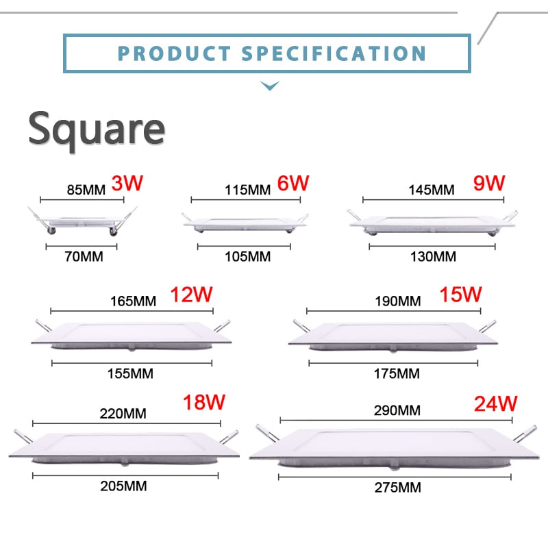 LED Ultra thin Downlight lamp 3W 4W 6W 9W 12W 15W 18W 24W led ceiling recessed grid downlight slim round square led panel light
