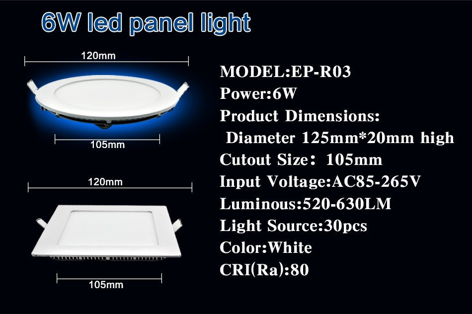 DBF Ultra Thin Dimmable Led Panel light 3W 4W 6W 9W 12W 15W 18W Round/Square Dimming LED Ceiling Recessed Light LED Downlight