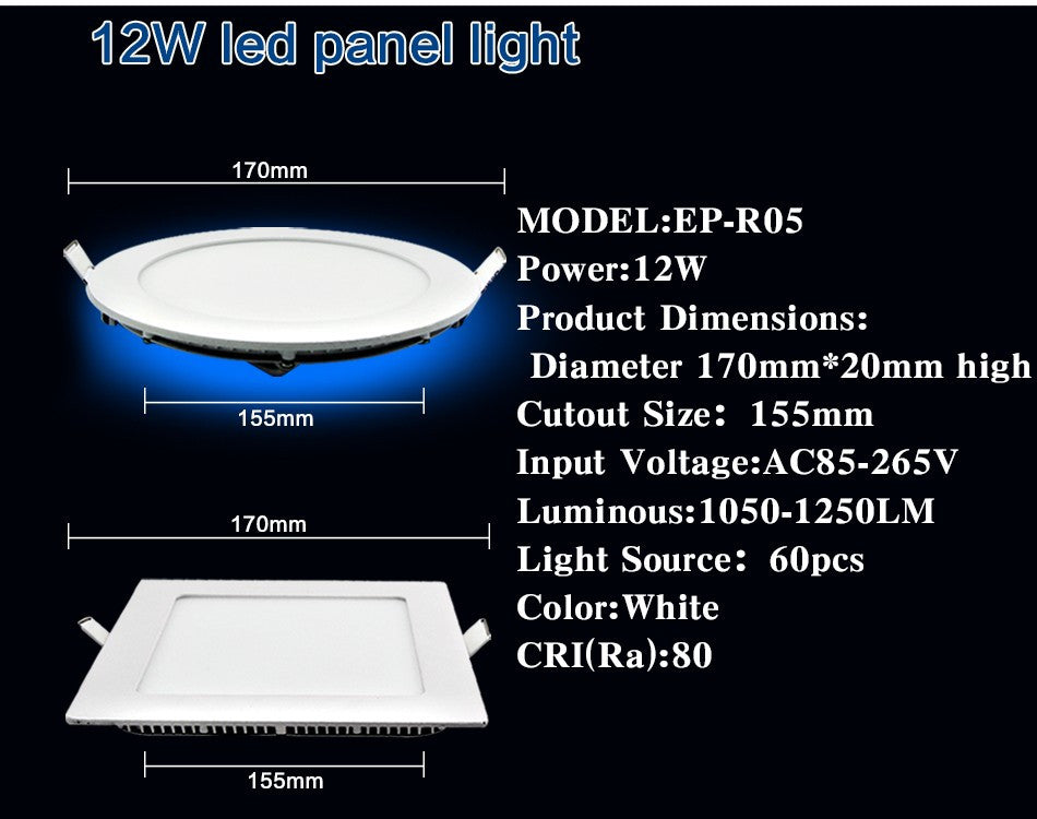 DBF Ultra Thin Dimmable Led Panel light 3W 4W 6W 9W 12W 15W 18W Round/Square Dimming LED Ceiling Recessed Light LED Downlight