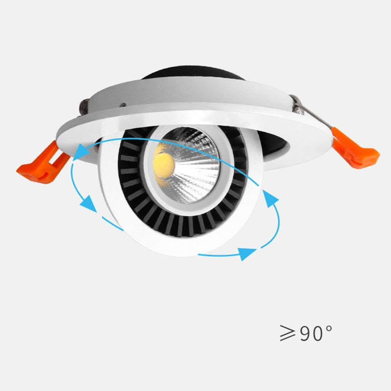 Dimmable recessed LED Downlights Angle Adjustable COB Ceiling Lamp Spot Lights 7w 9w 12w 15w 18w Rotating LED downlight AC85-265V