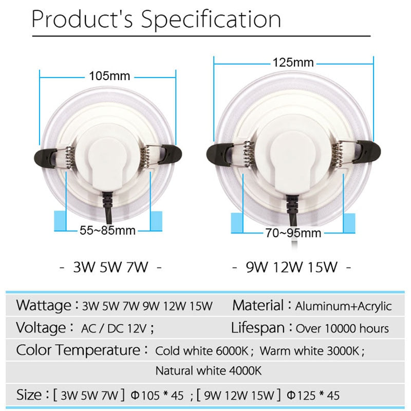 LED DownLight AC12V 5W 7W 9W 12W Spot Light Recessed Install Color Warm and Natural Light Lamp Downlight New
