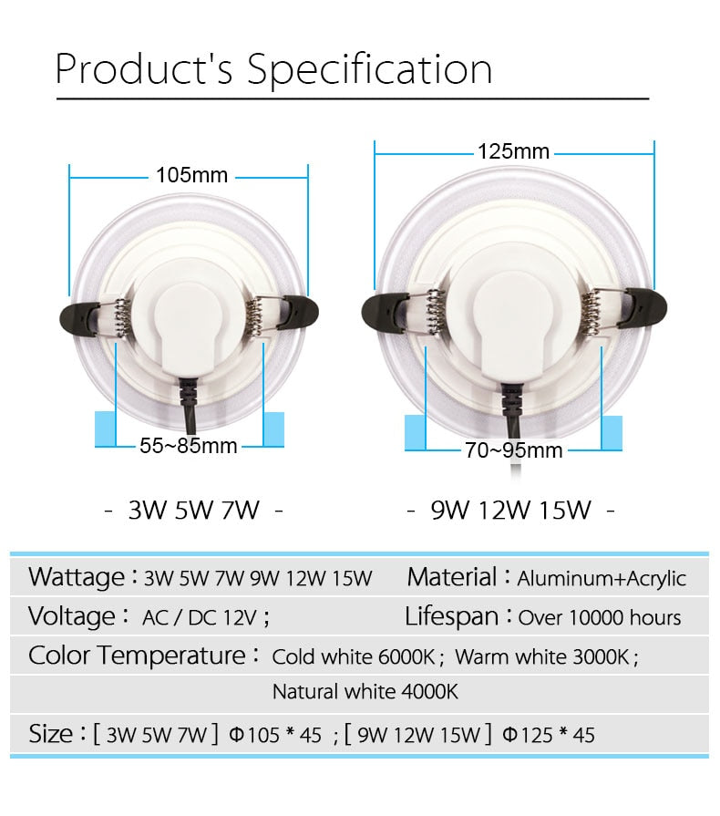 LED DownLight AC12V 5W 7W 9W 12W Spot Light Recessed Install Color Warm and Natural Light Lamp Downlight New