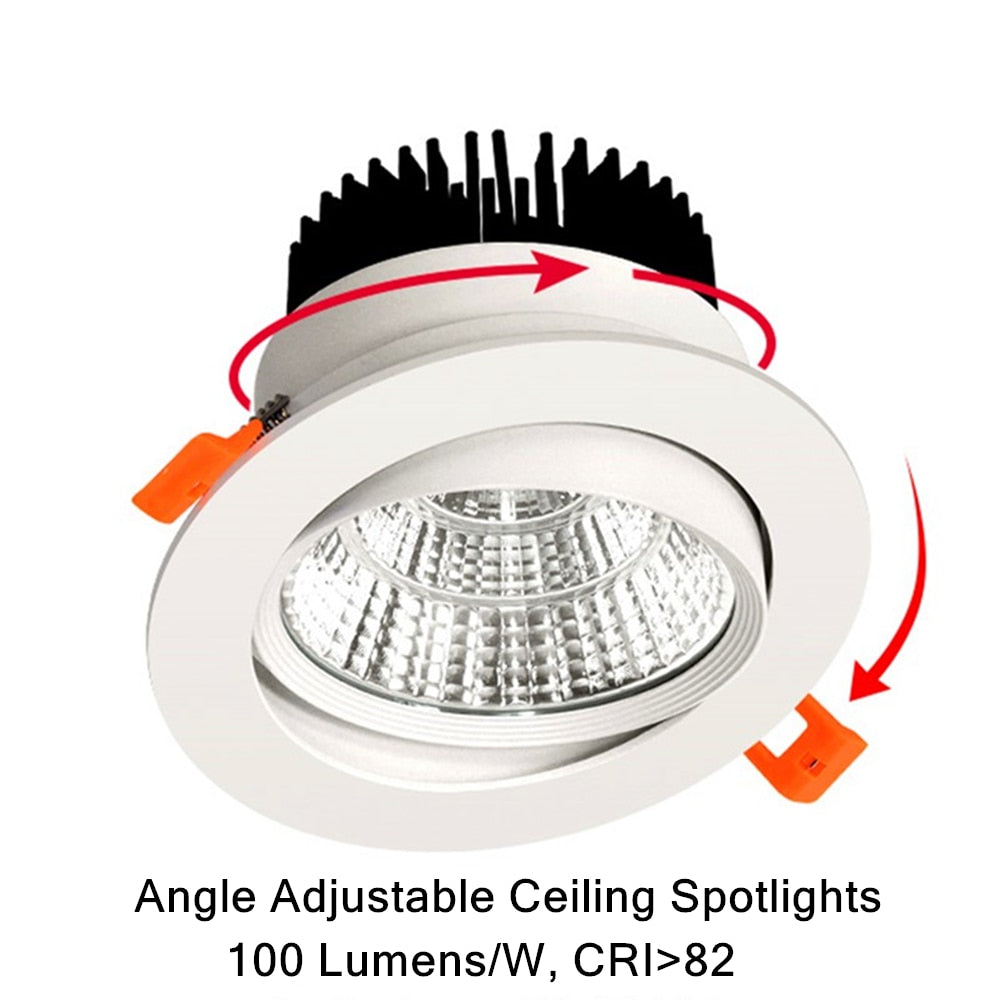 Angle Adjustable COB LED Recessed Spot Lights Dimmable 5W 9W 12W 3000K/4000K/6000K LED Ceiling Downlights AC110/220V