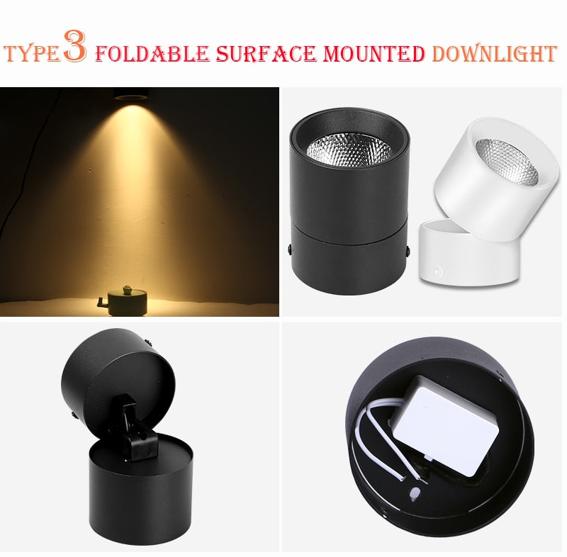 Led Downlights 220V 110V Surface Mounted 5/10/15/25W Mini Spot Led Down Light Lamp Foldable Downlights Home Lighting Living Room
