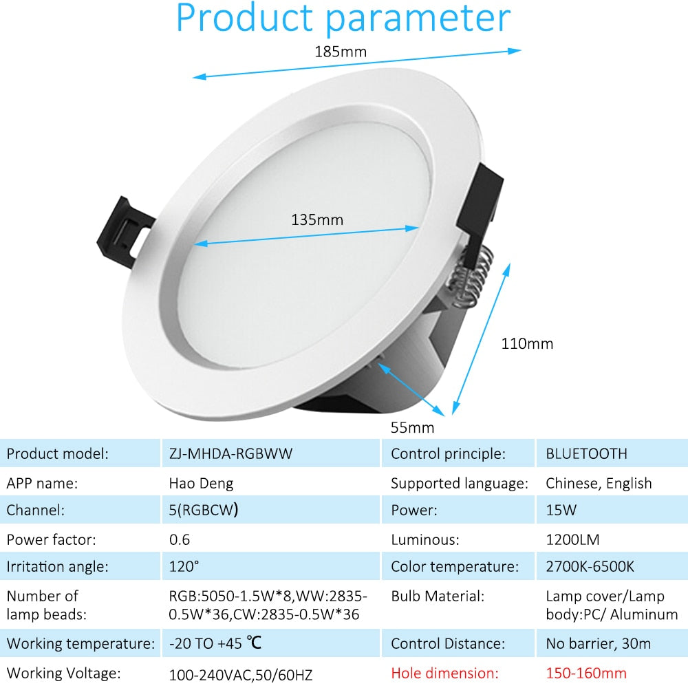 RGB Warm Cool White 5in1 LED Ceiling Lamp DownLight 6W 9W 5W 15W WIFI/Bluetooth Spotlights APP/Music Controller Timer Dimmer