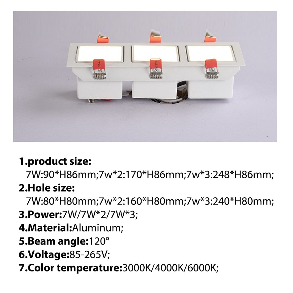 Square Recessed LED Downlights 7W Single/Double COB LED Ceiling Spot Lights Background Lamps AC85~265V Indoor LED Spot Light