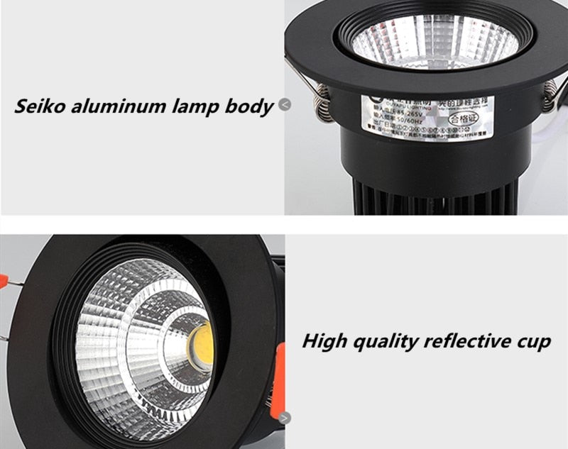 Super Bright Recessed LED Dimmable Downlight COB 3W 5W 7W 9W 12W 15W LED Ceiling Spot Light LED Ceiling Lamp AC 110V 220V