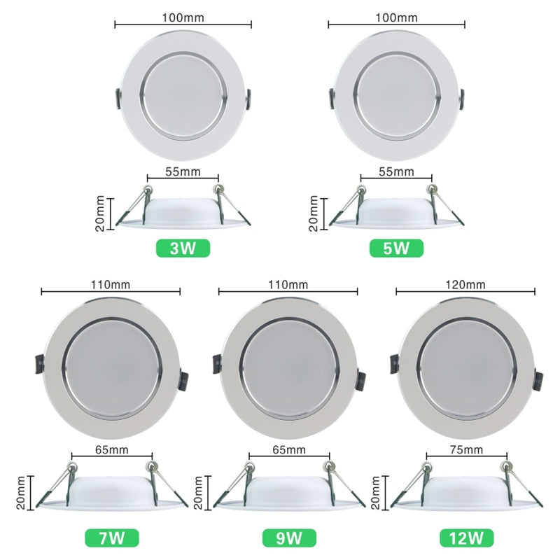 LED Downlight 3W 5W 7W 9W 12W AC220V 230V 240V Warm White Cold White Recessed LED Lamp Spot Light Led Bulb for Bedroom Kitchen
