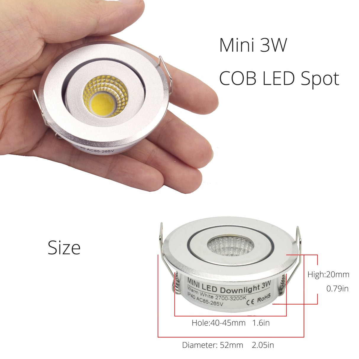 Silver spot led Mini 3W 5W 7W COB LED Downlight Dimmable Recessed Lamp Light for ceiling home office hotel 110V 220V